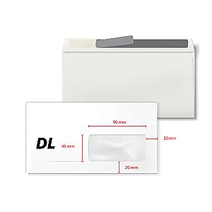 Plic DL, 110 x 220 mm, fereastra dreapta 35 x 90 mm, alb, banda silicon, 80 g/mp