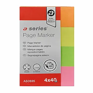 Index A-series, autoadeziv, hartie, 20 x 50 mm, 4 culori/set, 40 file/culoare
