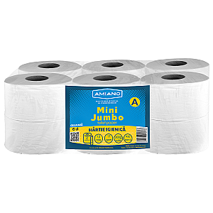 Hartie igienica Mini Jumbo, alba, 2 straturi, 12 role