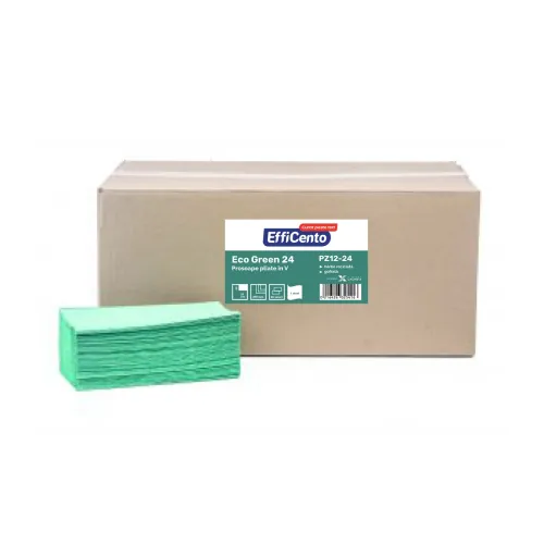 Prosoape hartie pliate in V, 1 strat, verzi, Efficento EcoGreen, 240 buc/ set