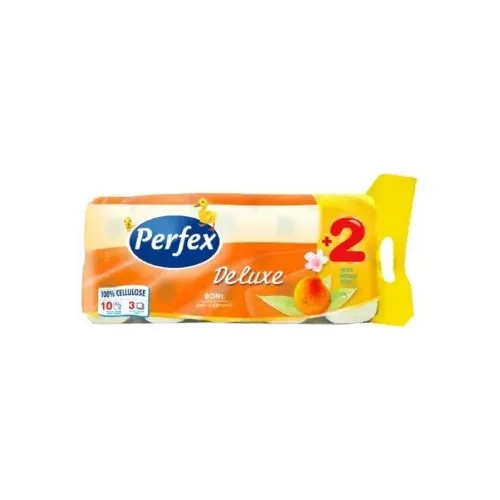 Hartie igienica parfumata Perfex Deluxe 3 straturi alba 10 role/set miros piersica sau musetel