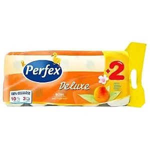 Hartie igienica parfumata Perfex Deluxe 3 straturi alba 10 role/set miros piersica sau musetel