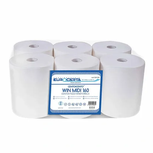 Rola prosop hartie derulare centrala, 2 straturi, alba, Eurocarta, 159m