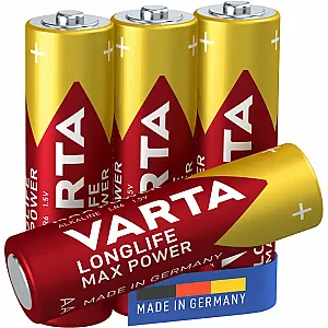 Baterii Varta Longlife Max Power, LR6, AA, alcaline, 1.5 V, 4 bucati/set