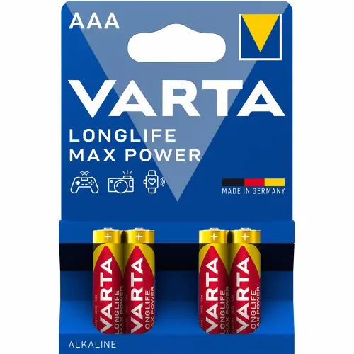 Baterii Varta Longlife Max Power, LR03, AAA, alcaline, 1.5 V, 4 bucati/set