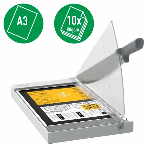 Ghilotina Leitz Home Office Precision, A3, 10 coli, indicator laser inclus, gri