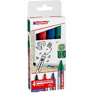 Set 4 markere Edding 360 pentru tabla, varf 1.5-3 mm, negru, rosu, albastru, verde
