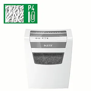 Distrugator documente manual Leitz IQ Home Office, P4, micro-cut (particule), 8 coli, cos 15l, silentios, alb-gri