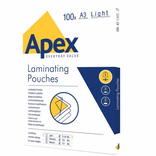 Folie pentru laminare Apex, 80 microni, 303 x 426 mm (A3), 100 coli/top