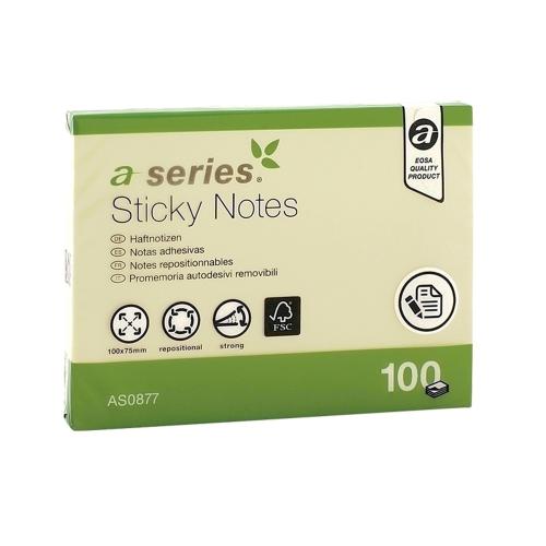 Notite adezive, A-Series, 100 x 75 mm, galben, 100 file.