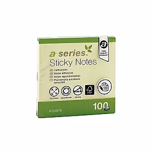 Notite adezive, A-Series, 75 x 75 mm, galben, 100 file.