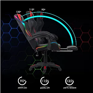Scaun de gaming negru din piele ecologică cu lumini RGB și funcție de masaj OFF 303
