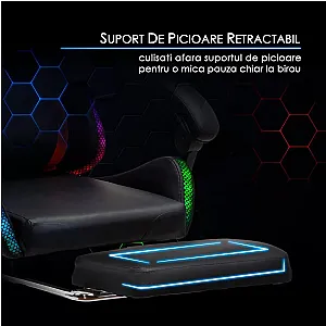 Scaun de gaming negru din piele ecologică cu lumini RGB și funcție de masaj OFF 303