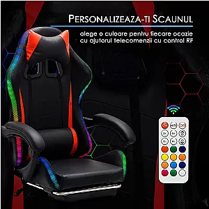 Scaun de gaming negru din piele ecologică cu lumini RGB și funcție de masaj OFF 303