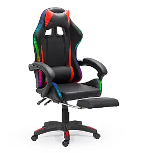 Scaun de gaming negru din piele ecologică cu lumini RGB și funcție de masaj OFF 303