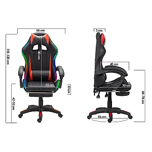 Scaun de gaming negru din piele ecologică cu lumini RGB și funcție de masaj OFF 303