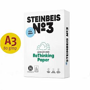 Hartie copiator reciclata, Steinbeis NO 3 Pure White, A3, 80 g/mp,  CUTIE  5X 500 coli/top