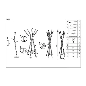 Cuier metalic HM W35, tip pom, cu 15 agatatori, pentru hol, salon, negru