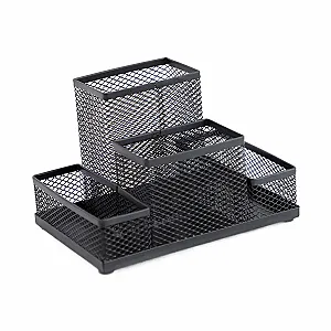 Suport accesorii de birou, mesh, metal, negru